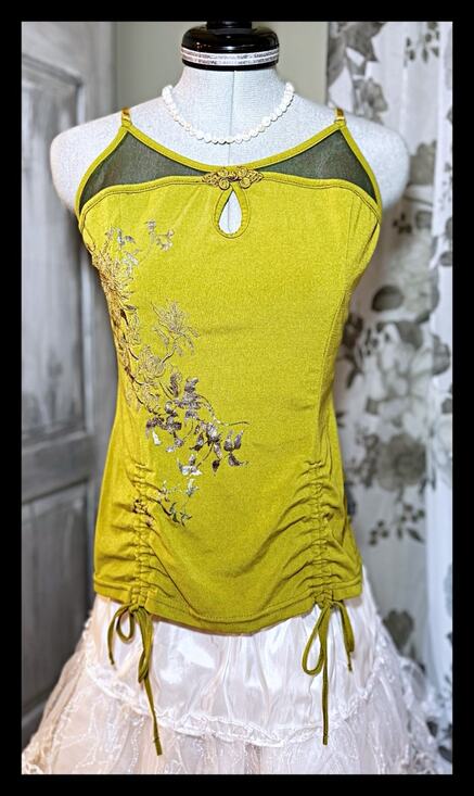 Ozz Oneste Tops - Ozz Oneste Embroidered Camisole Tank Top Green Japan Jfashion Punk y2k Grunge